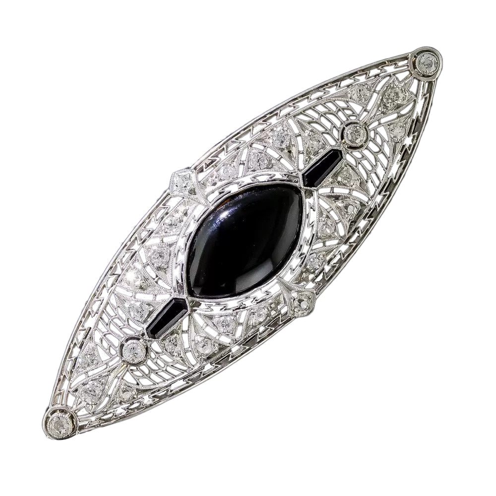 Art Deco Onyx And Diamond Brooch - 6