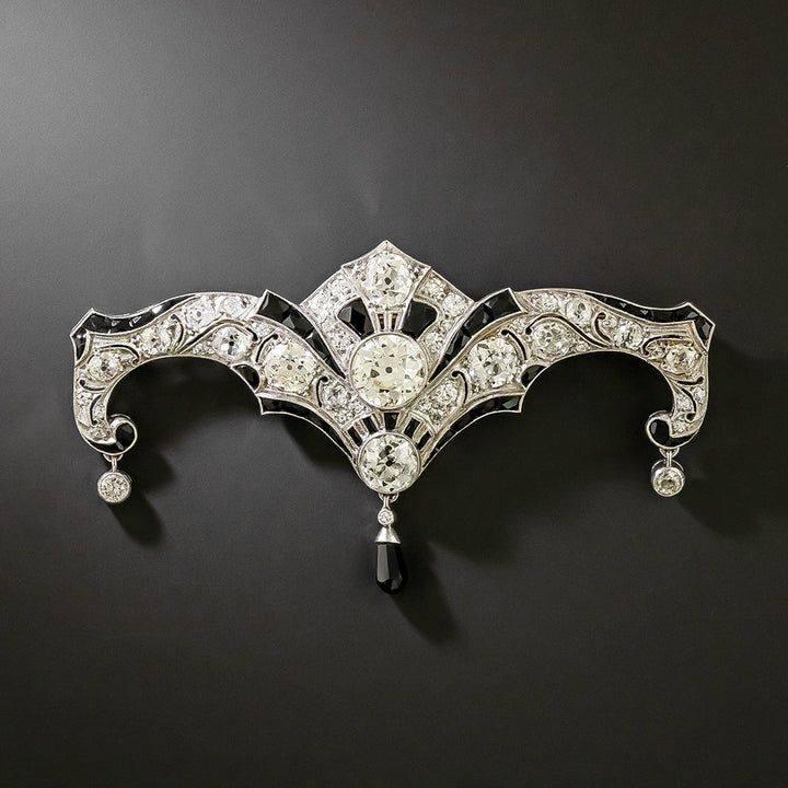Art Deco Onyx and Diamond Brooch