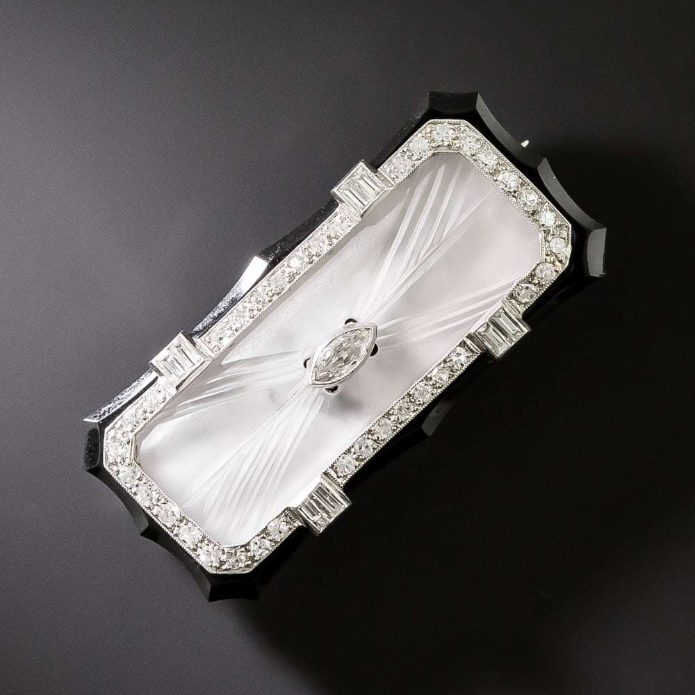 Art Deco Onyx, Rock Crystal and Diamond Brooch - 3
