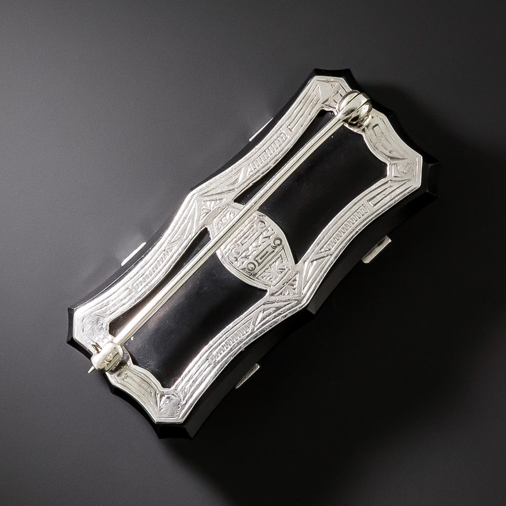Art Deco Onyx, Rock Crystal and Diamond Brooch - 4