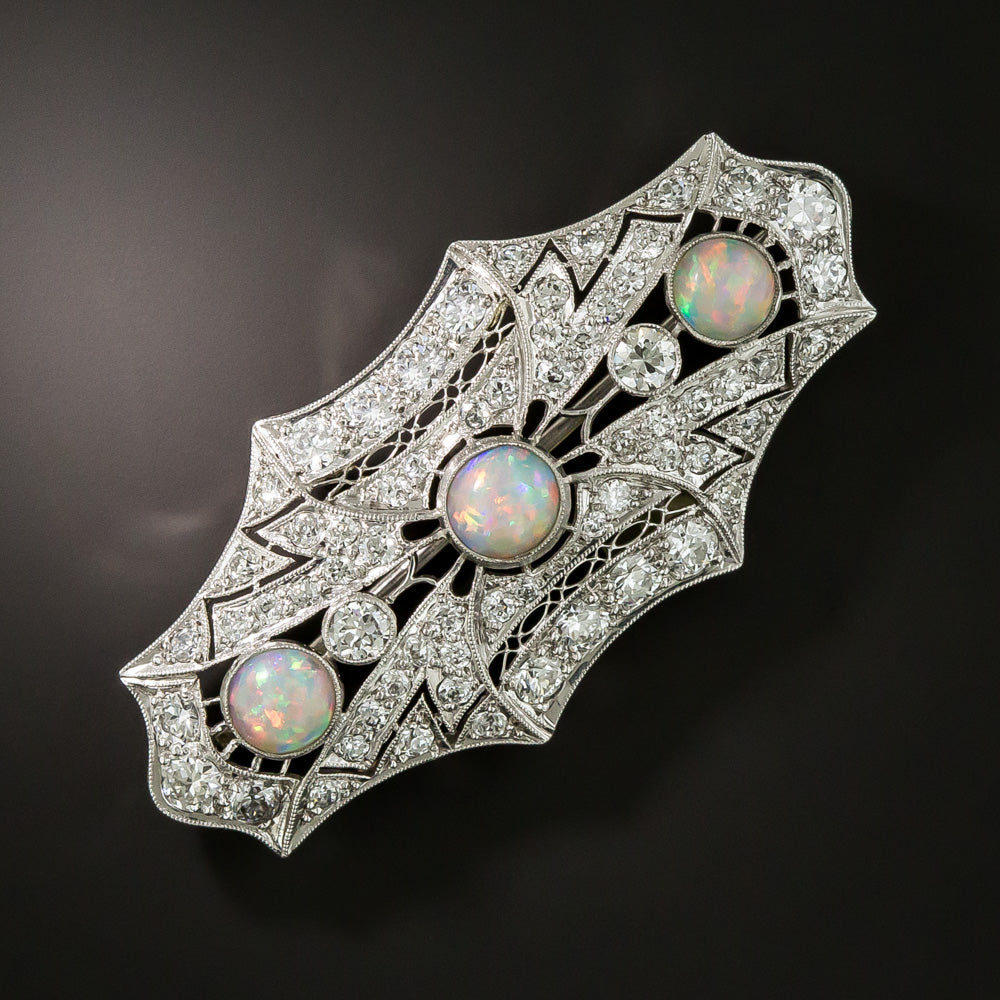 Art Deco Opal and Diamond Brooch - 2
