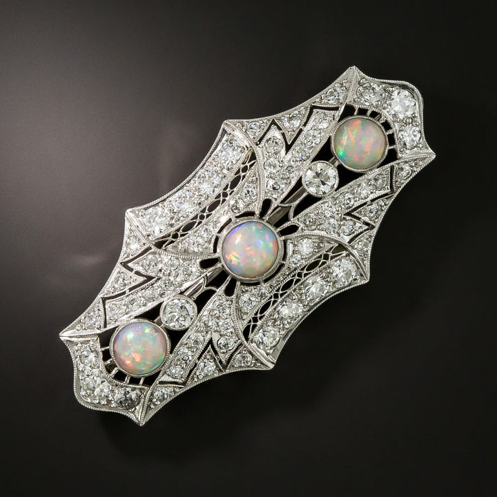 Art Deco Opal and Diamond Brooch