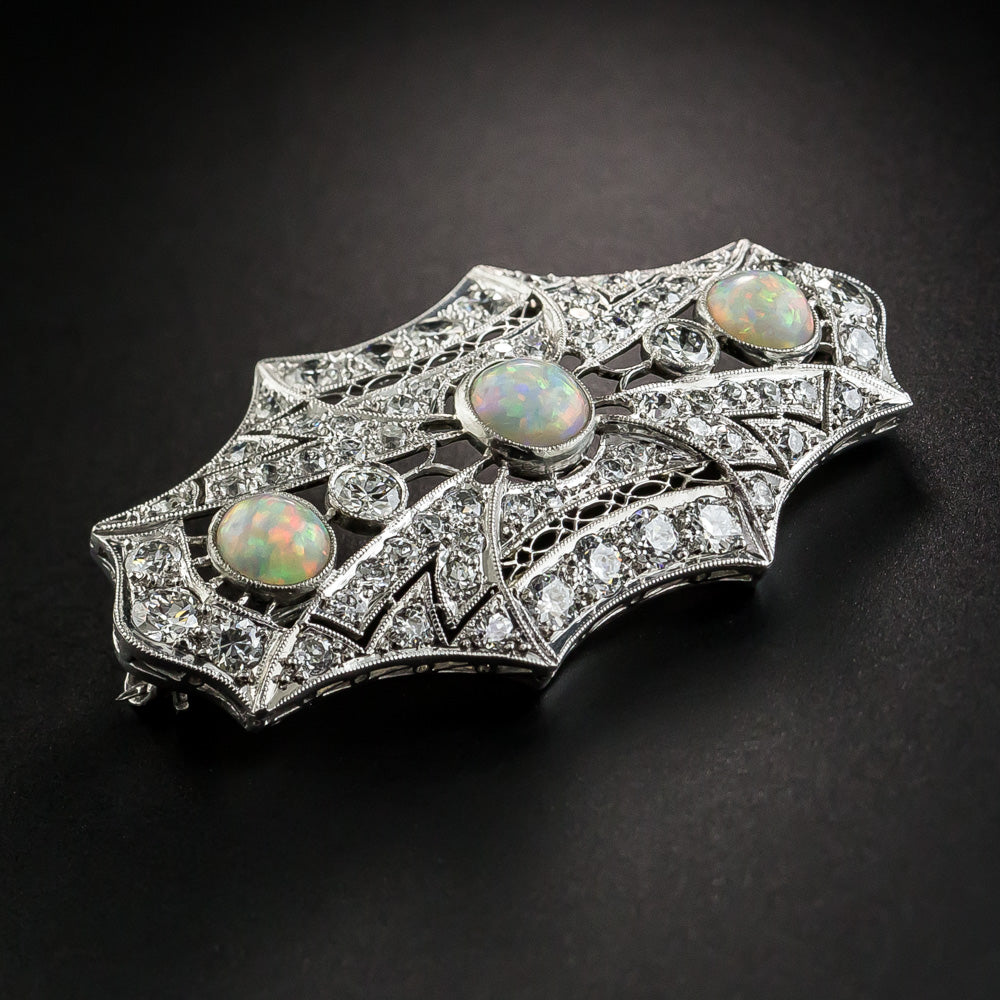 Art Deco Opal and Diamond Brooch - 5