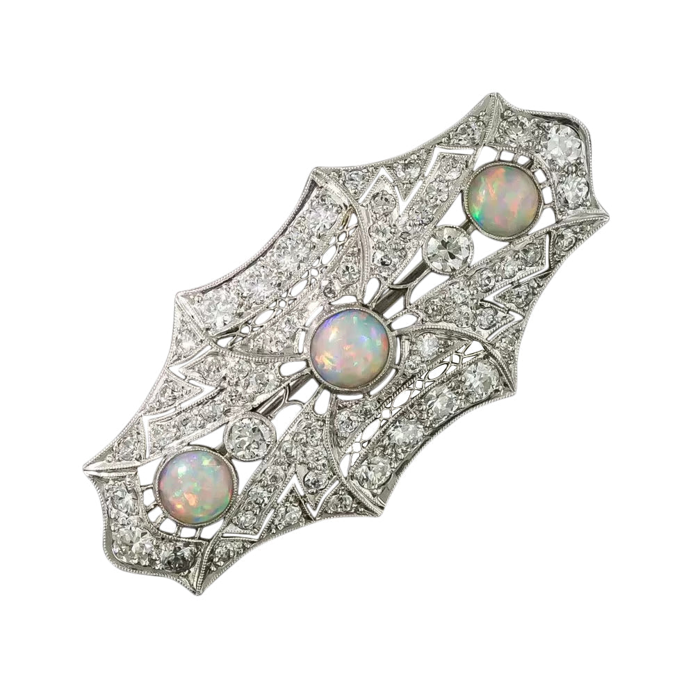 Art Deco Opal and Diamond Brooch - 6