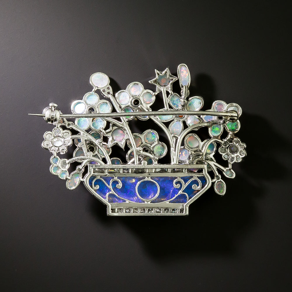 Art Deco Opal and Diamond Flower Basket Brooch - 3