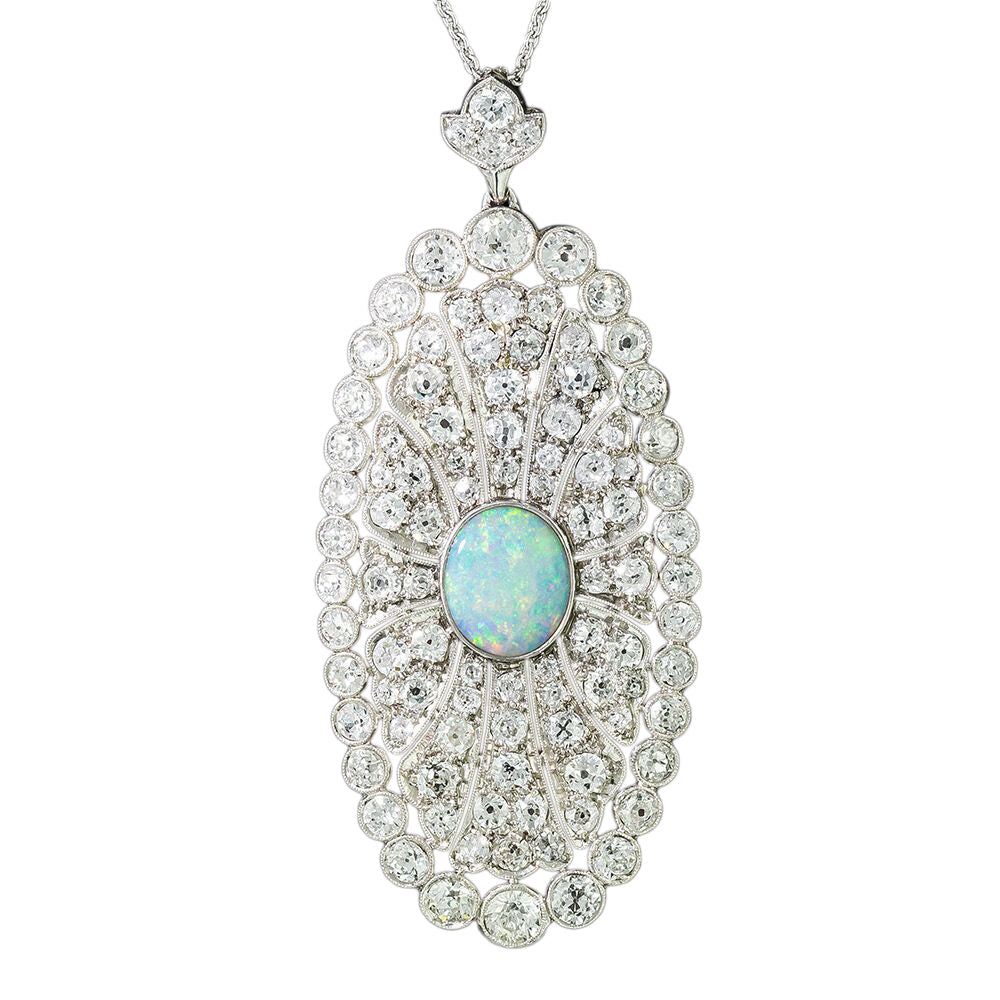 Art Deco Opal and Diamond Oval Pendant - 2