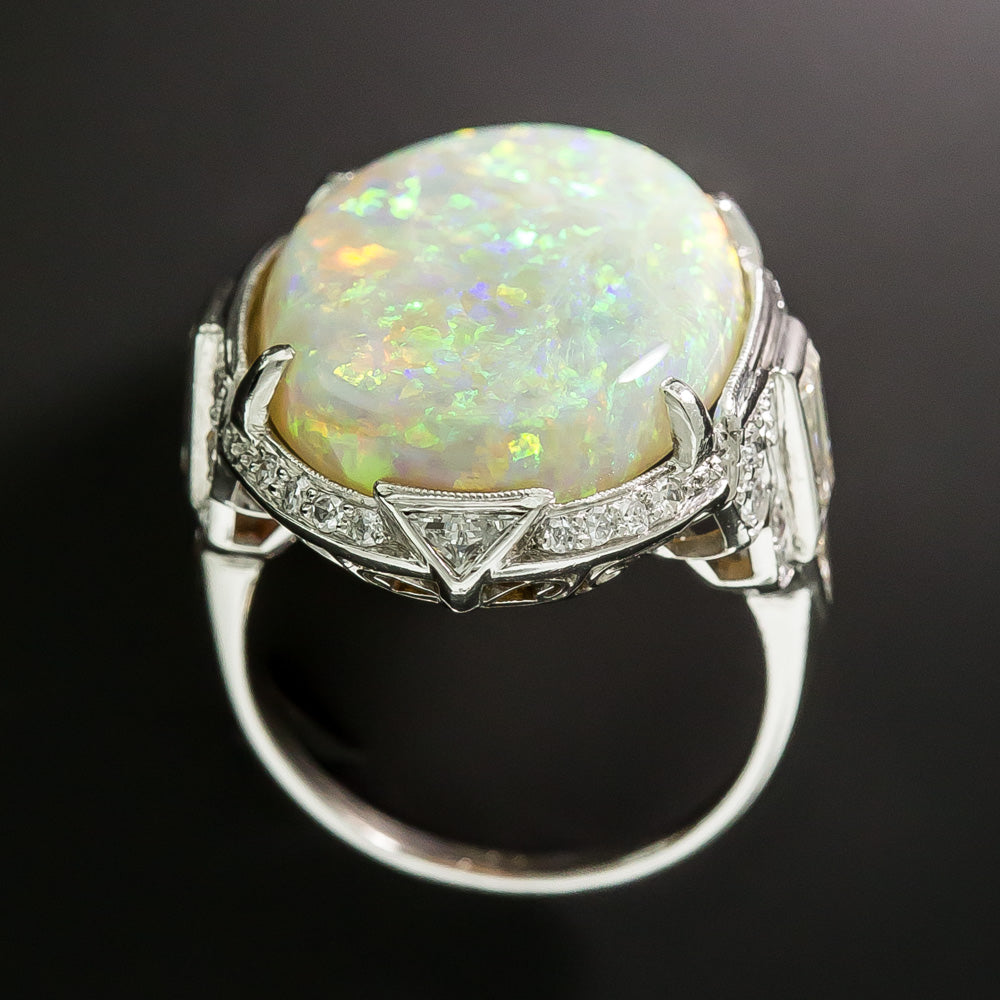 Art Deco Opal and Diamond Ring - 5