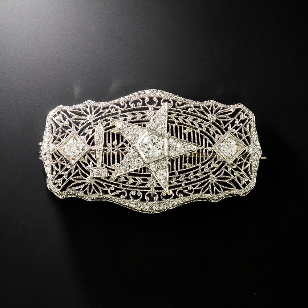 Art Deco Order Of The Eastern Star Diamond Filigree Necklace/Brooch  - 3