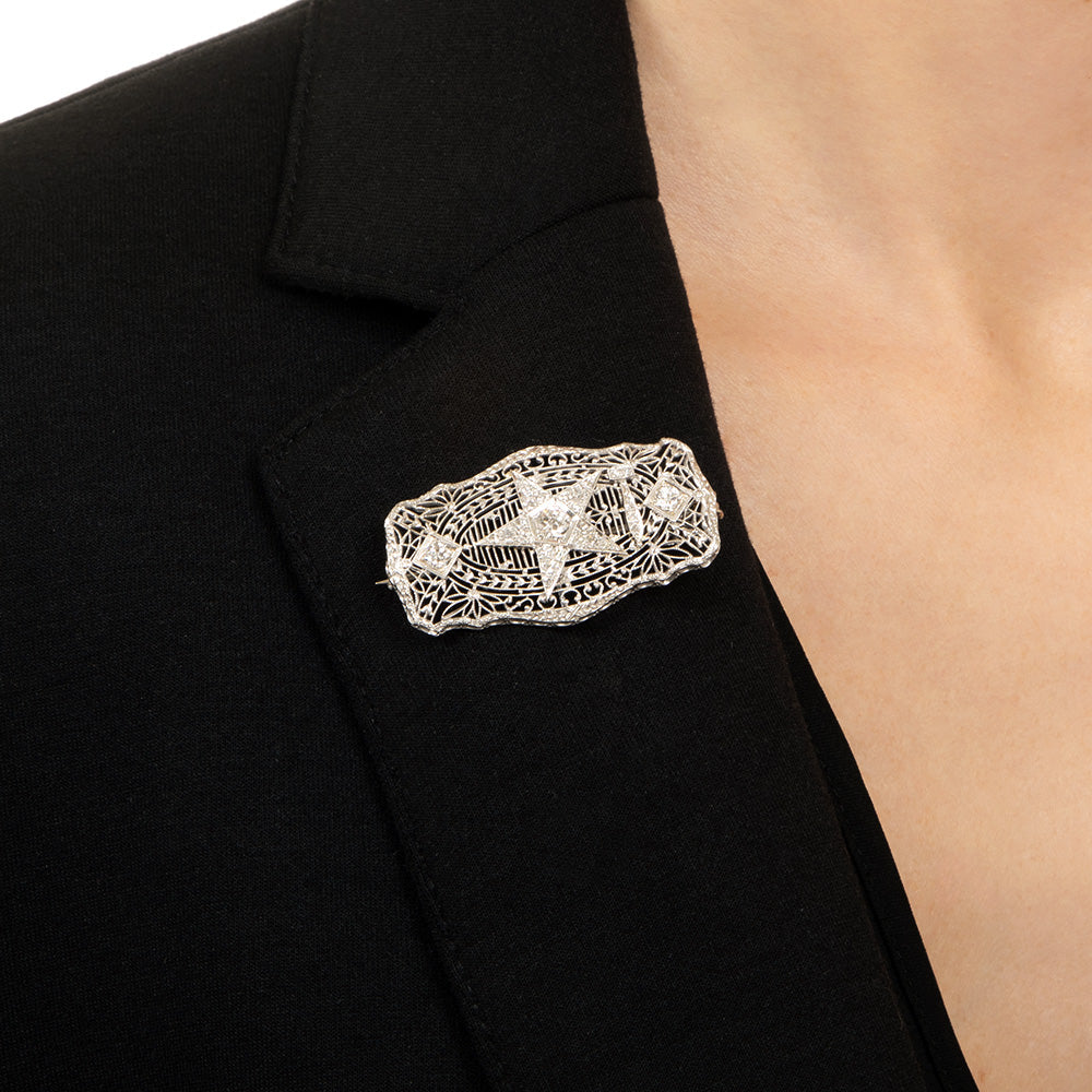 Art Deco Order Of The Eastern Star Diamond Filigree Necklace/Brooch  - 6
