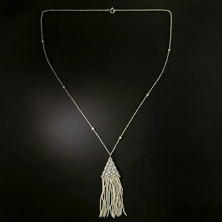 Art Deco Pearl Fringed Diamond and Sapphire* Necklace