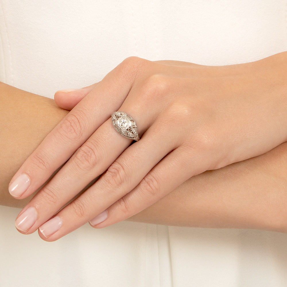 Art Deco Petite Filigree Diamond Ring - 3