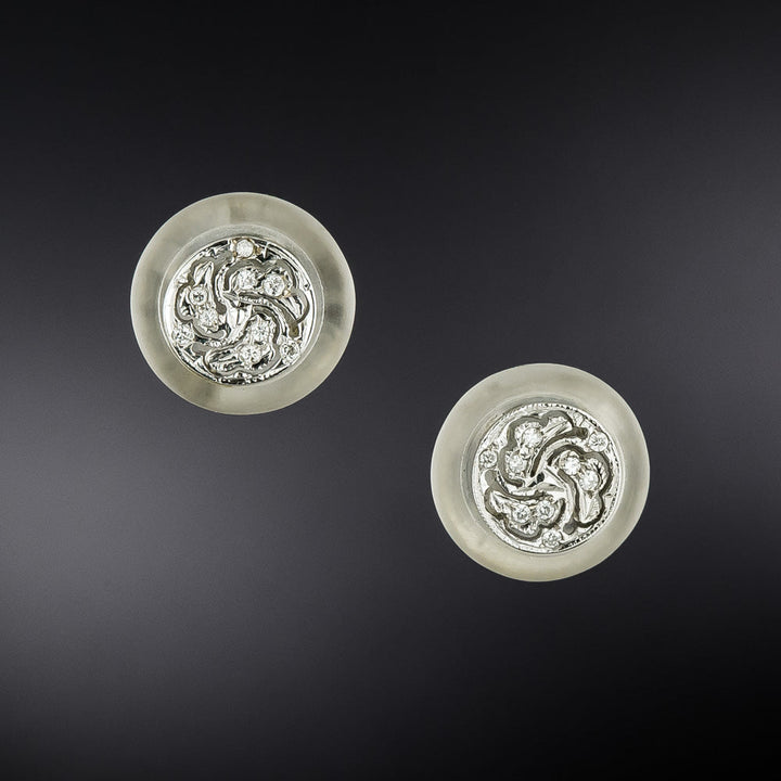 Art Deco Petite Rock Crystal and Diamond Stud Earrings