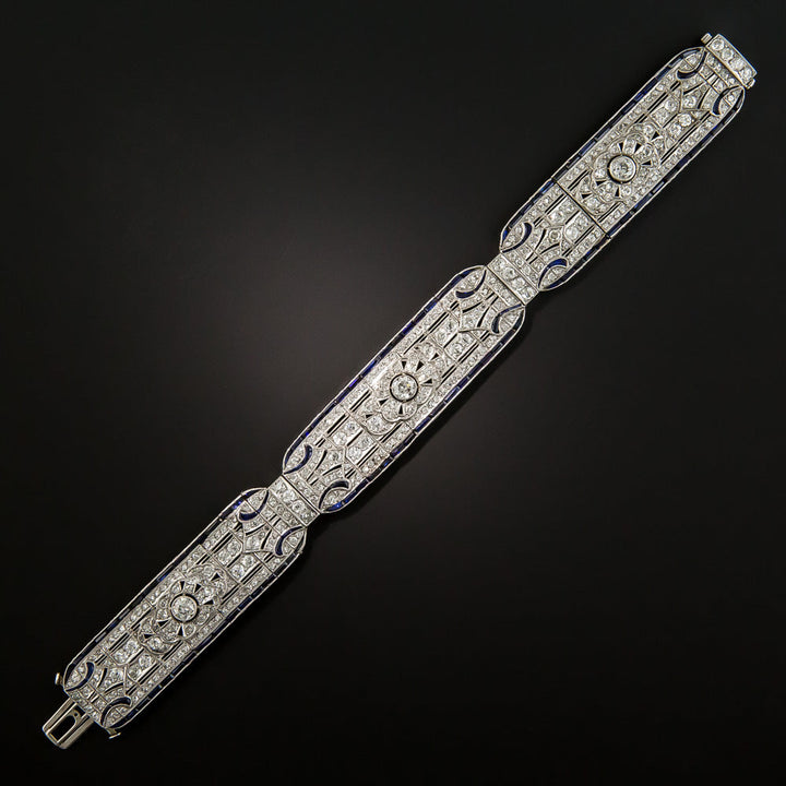 Art Deco Pierced Diamond and *Sapphire Bracelet