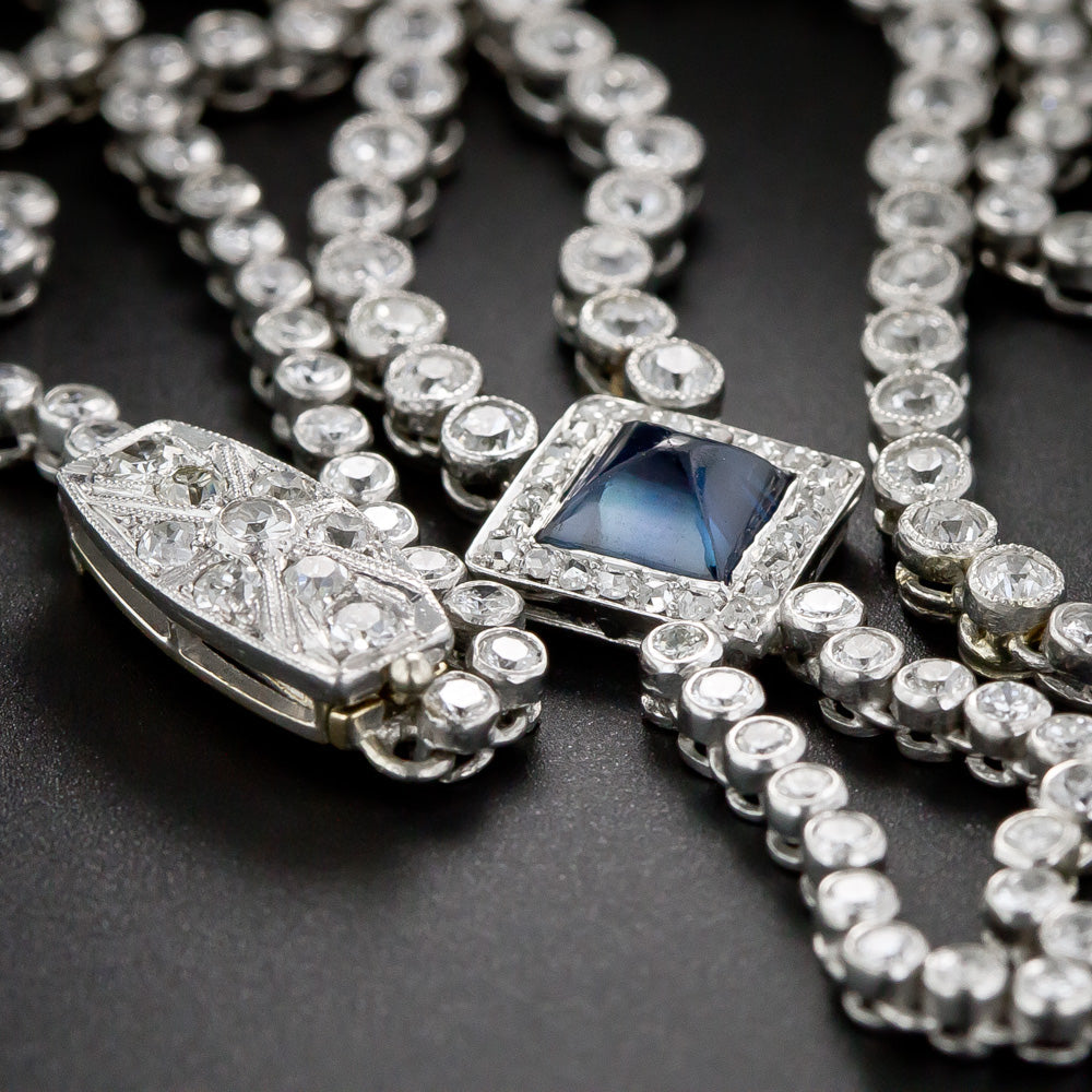 Art Deco Platinum Diamond and Sapphire Lavaliere Necklace - 15