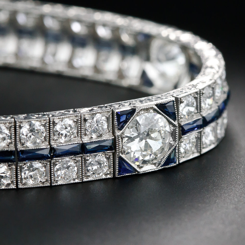 Art Deco Platinum Diamond Calibre Sapphire Bracelet - 6