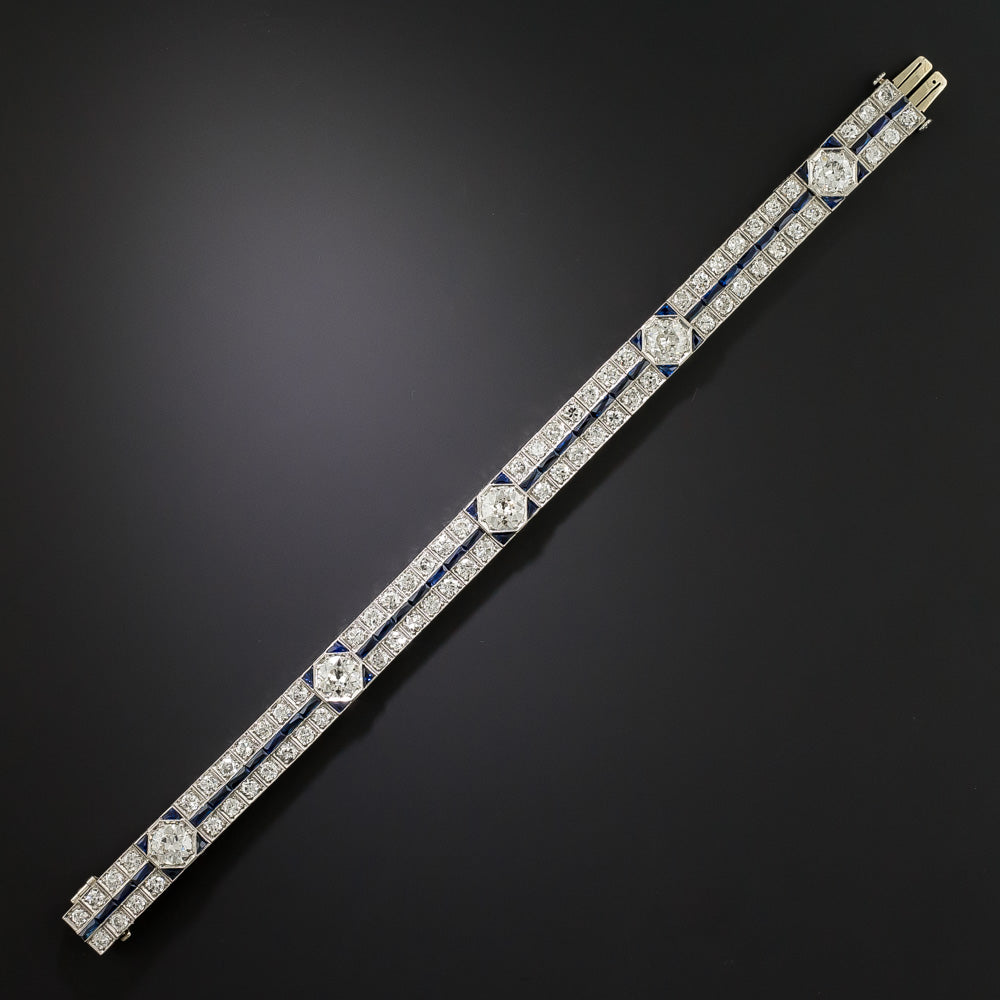 Art Deco Platinum Diamond Calibre Sapphire Bracelet - 3