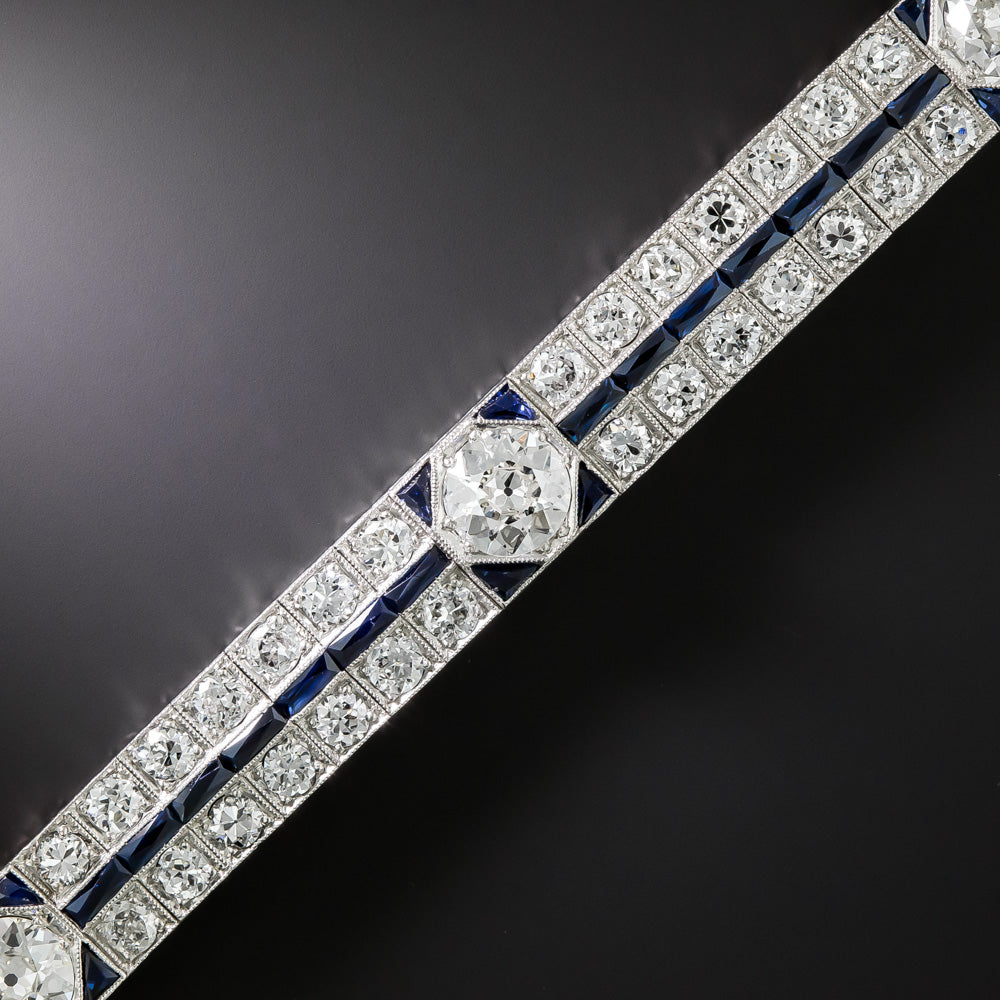 Art Deco Platinum Diamond Calibre Sapphire Bracelet - 4