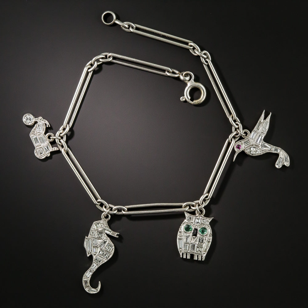 Art Deco Platinum Diamond Charm Bracelet - 2