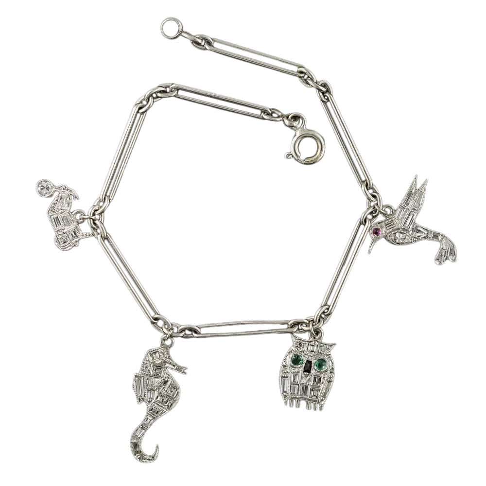 Art Deco Platinum Diamond Charm Bracelet - 3