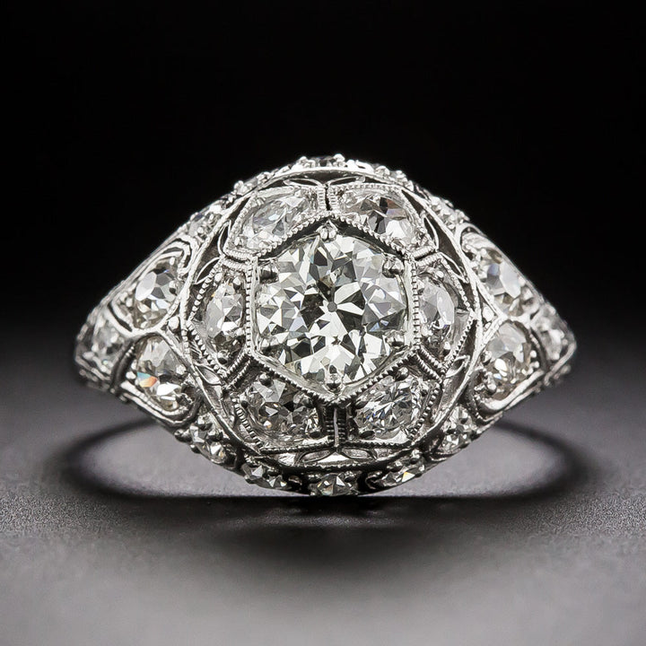 Art Deco Platinum Diamond Dome Ring