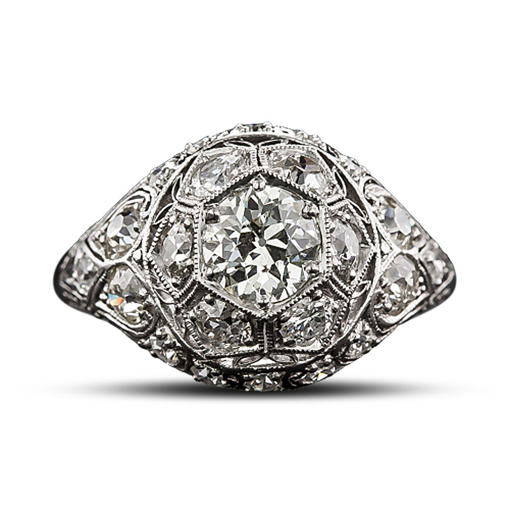 Art Deco Platinum Diamond Dome Ring - 5