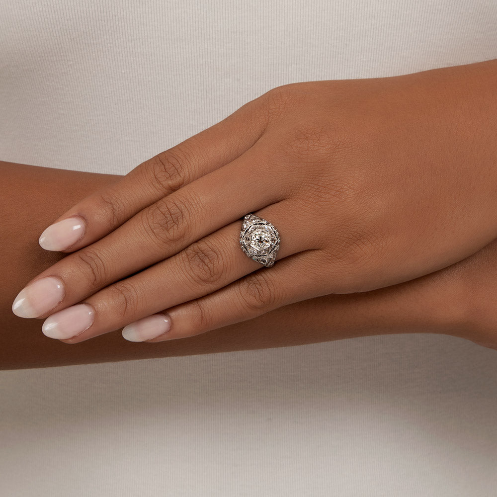 Art Deco Platinum Diamond Dome Ring - 6