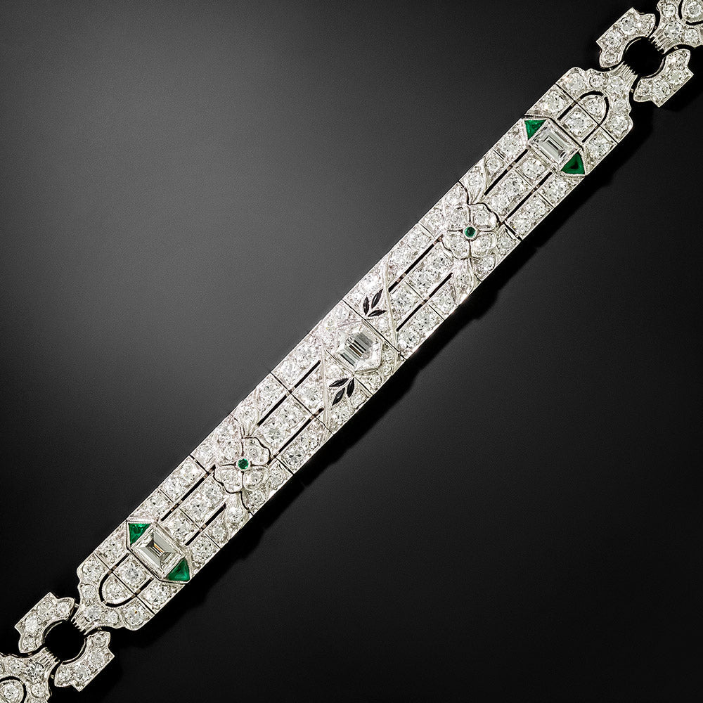 Art Deco Platinum, Diamond, Emerald and Onyx  Bracelet - 5