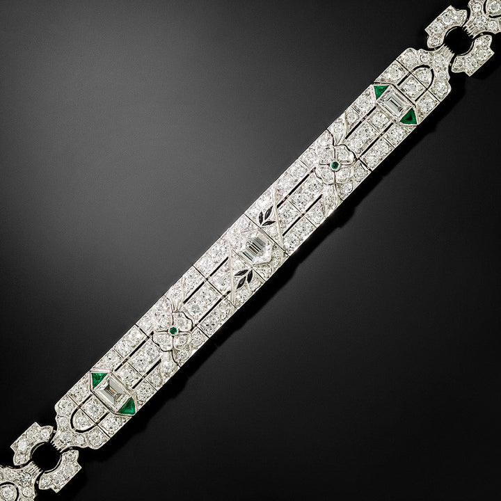 Art Deco Platinum, Diamond, Emerald and Onyx  Bracelet