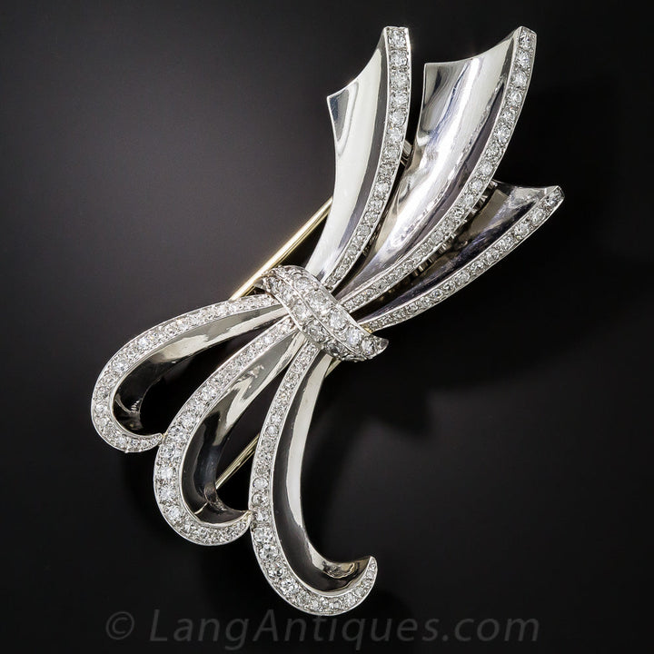 Art Deco/Retro Platinum Diamond Bow Brooch