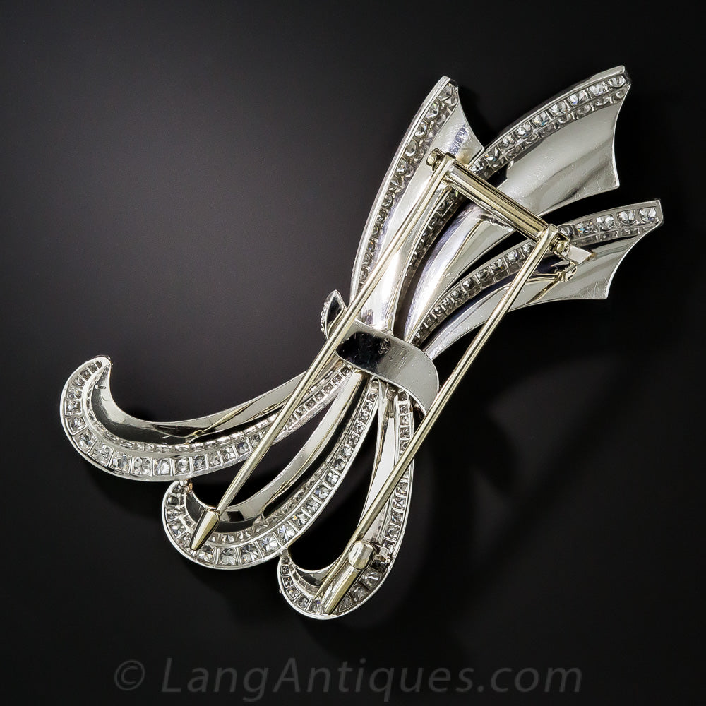 Art Deco/Retro Platinum Diamond Bow Brooch - 3