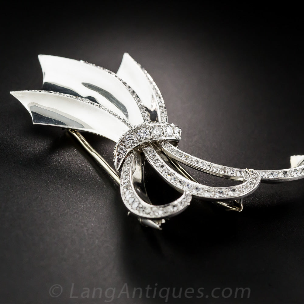 Art Deco/Retro Platinum Diamond Bow Brooch - 6