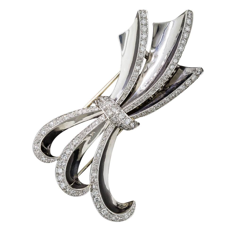 Art Deco/Retro Platinum Diamond Bow Brooch - 7