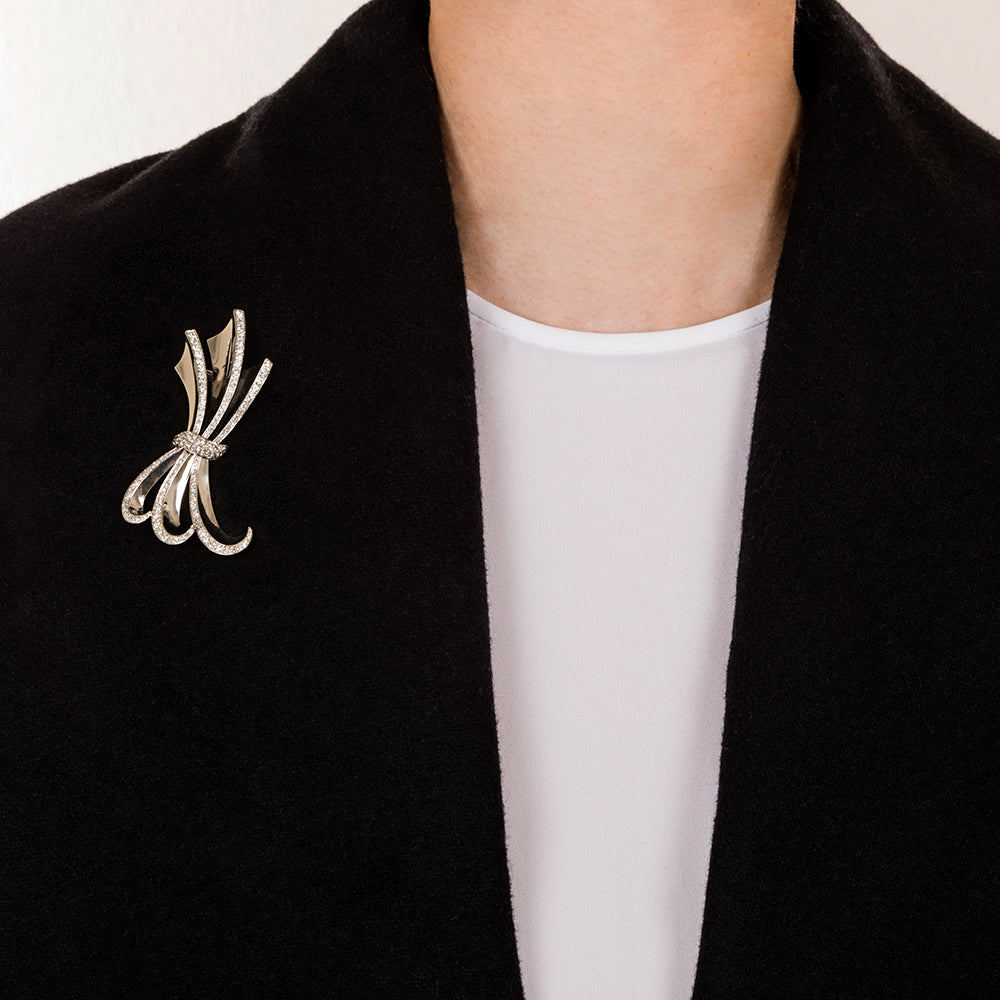 Art Deco/Retro Platinum Diamond Bow Brooch - 8