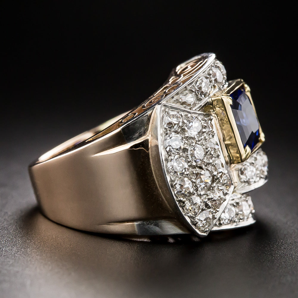 Art Deco/Retro Sapphire and Diamond Buckle Ring - 4