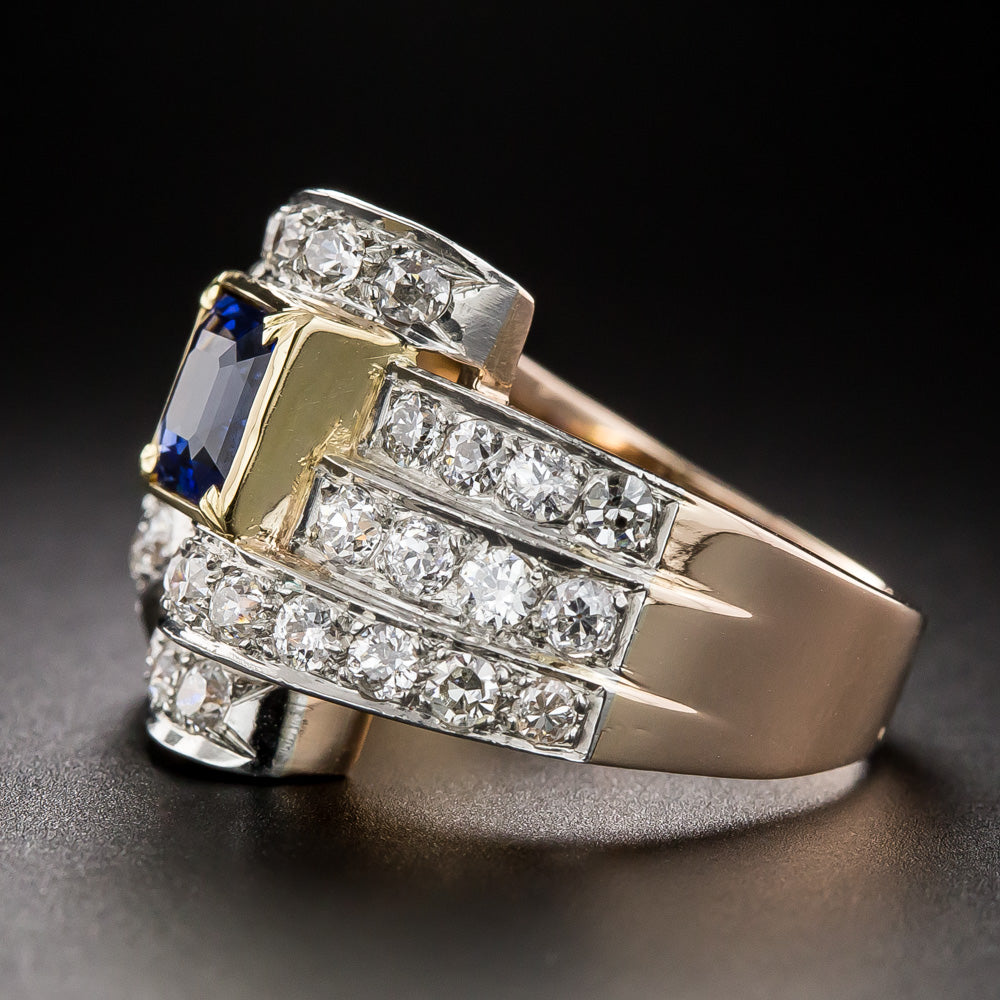 Art Deco/Retro Sapphire and Diamond Buckle Ring - 5
