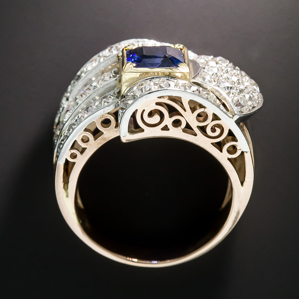 Art Deco/Retro Sapphire and Diamond Buckle Ring - 6