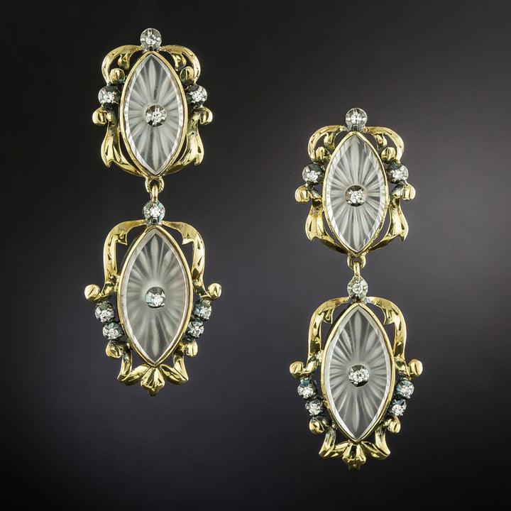 Art Deco Rock Crystal and Diamond Dangle Earrings