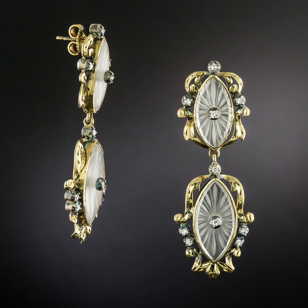 Art Deco Rock Crystal and Diamond Dangle Earrings - 4