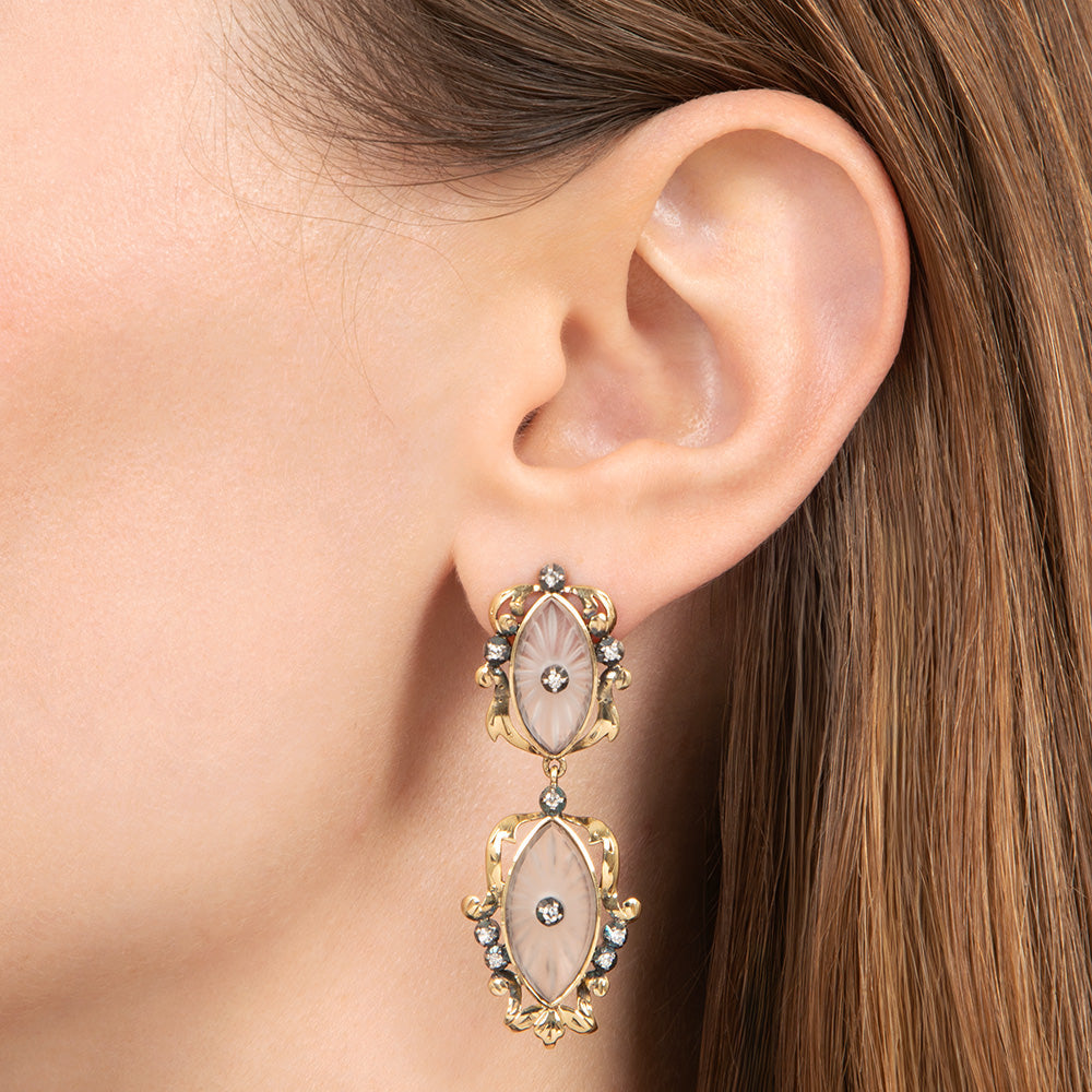 Art Deco Rock Crystal and Diamond Dangle Earrings - 5
