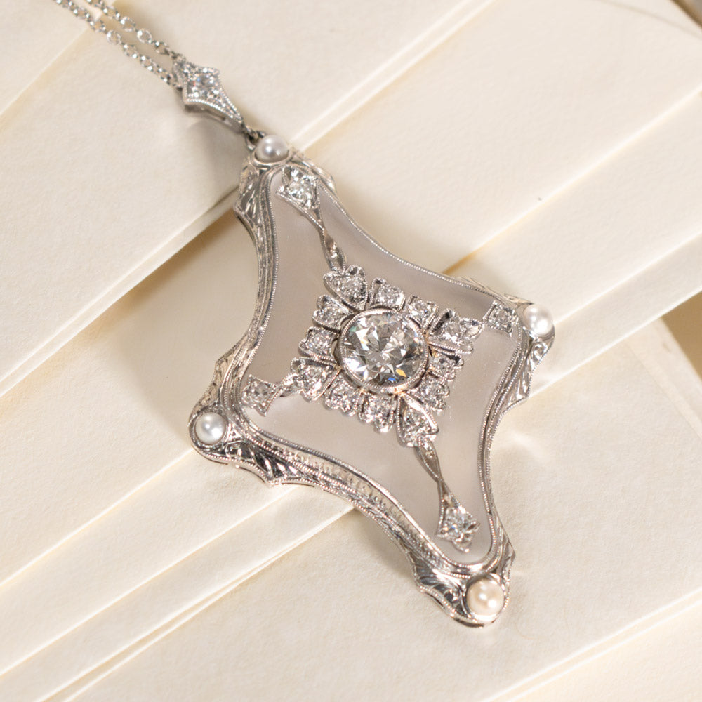 Art Deco Rock Crystal and Diamond Pendant - 10