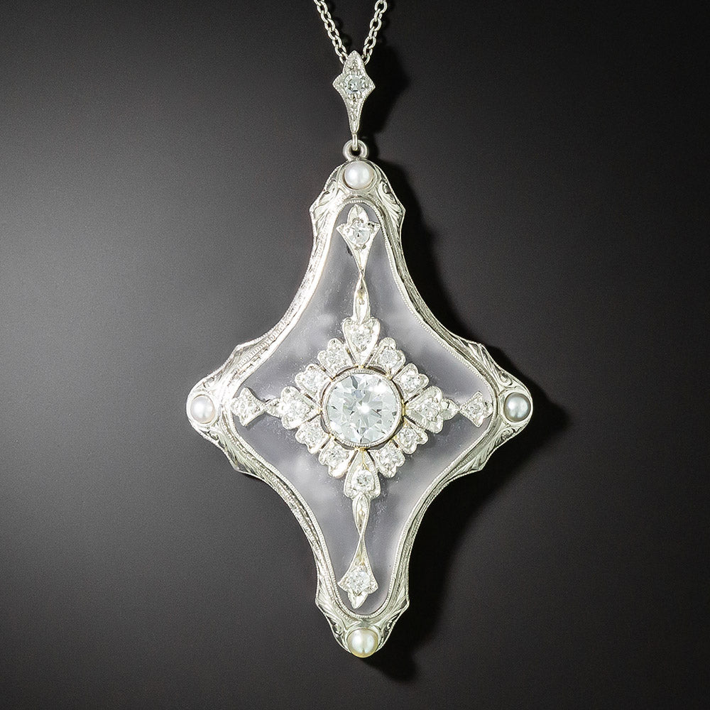 Art Deco Rock Crystal and Diamond Pendant - 1