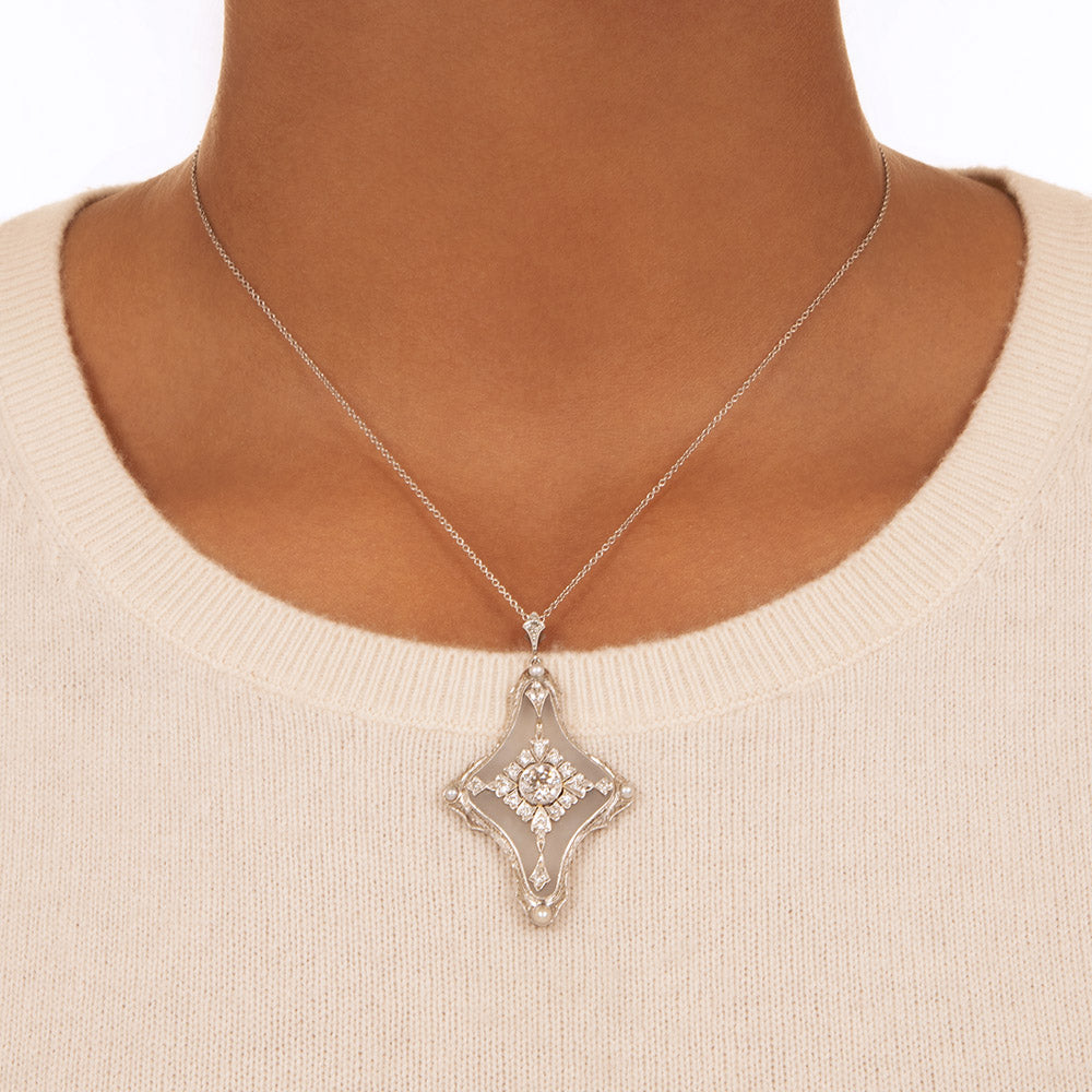 Art Deco Rock Crystal and Diamond Pendant - 2