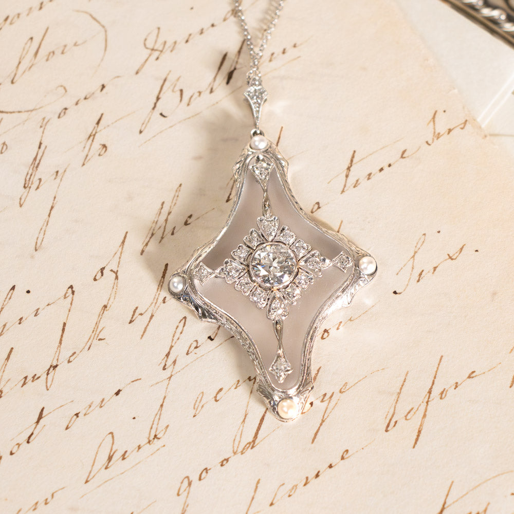 Art Deco Rock Crystal and Diamond Pendant - 9