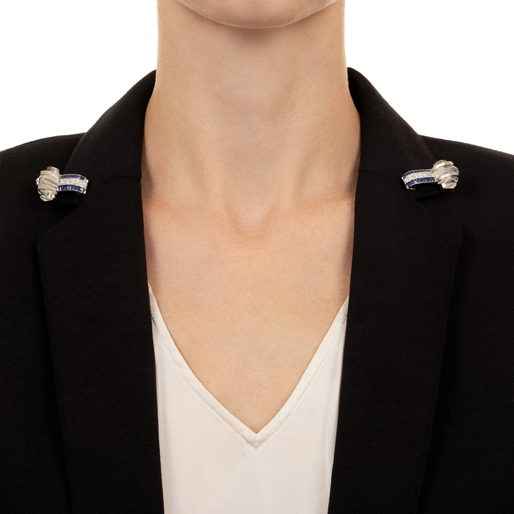 Art Deco Rock Crystal, Sapphire and Diamond Clip Brooches - 9
