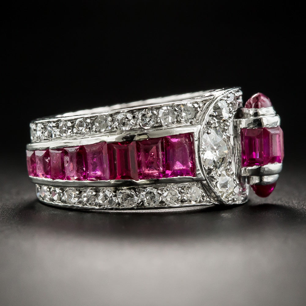 Art Deco Ruby and Diamond Band Ring, Size 4 1/2 - 2