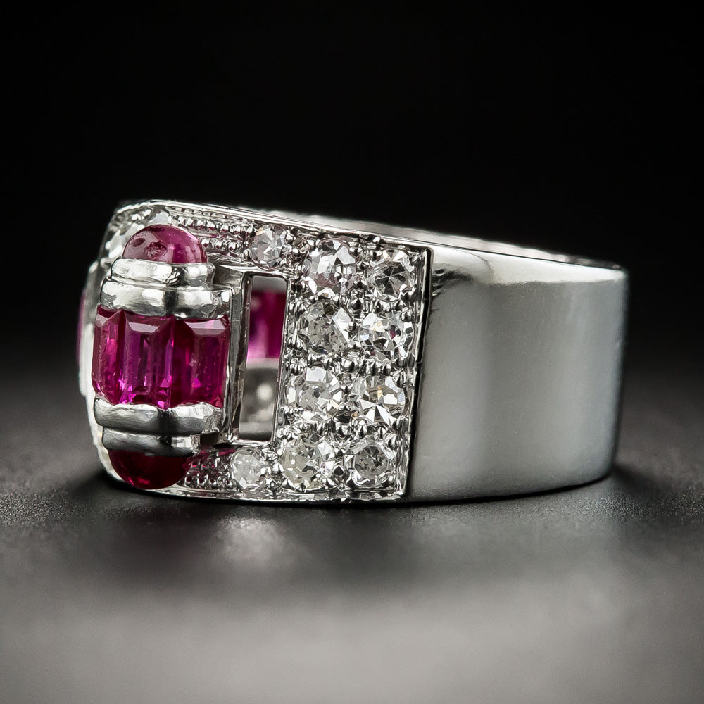 Art Deco Ruby and Diamond Band Ring, Size 4 1/2 - 4