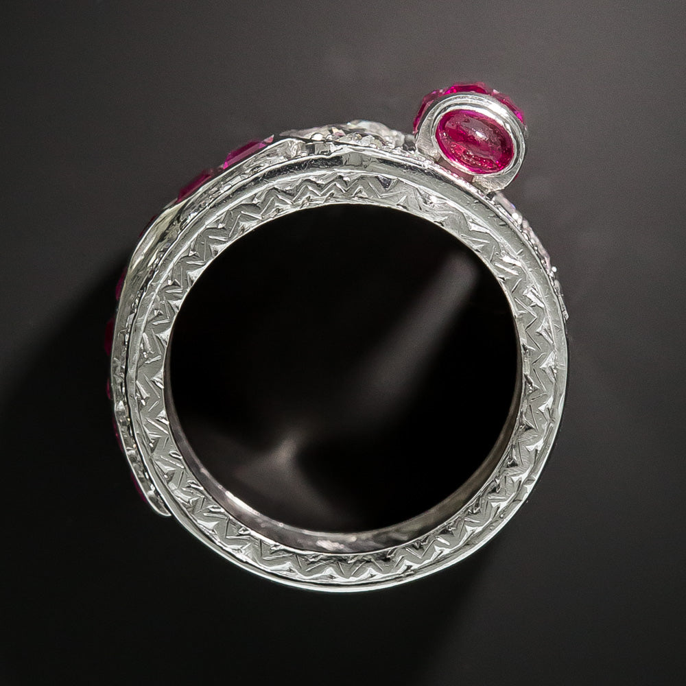 Art Deco Ruby and Diamond Band Ring, Size 4 1/2 - 5