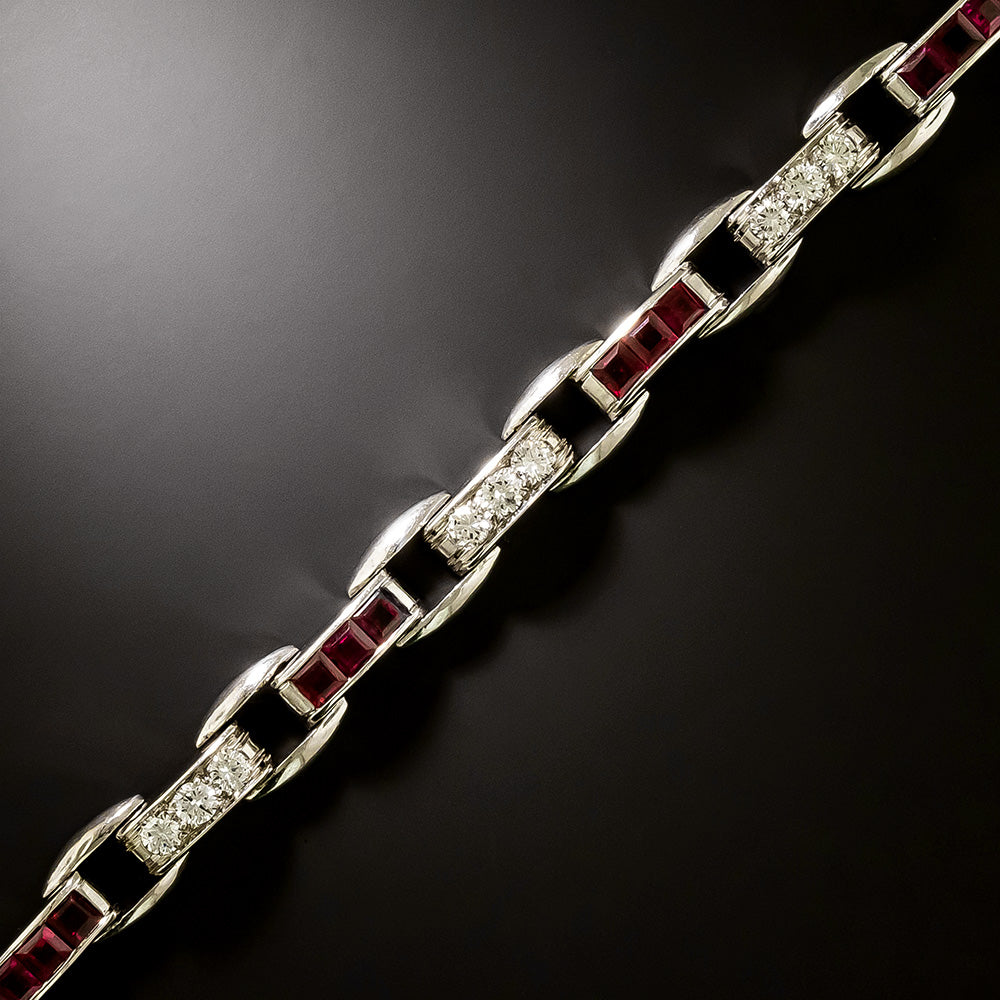 Art Deco Ruby and Diamond Bracelet by Hartzberg - 3
