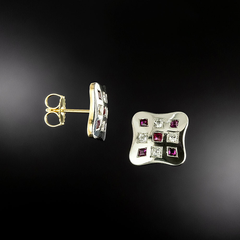 Art Deco Ruby And Diamond Earrings  - 3