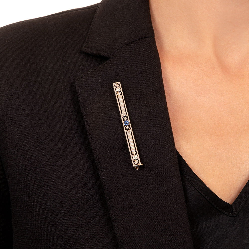 Art Deco Sapphire and Diamond Bar Brooch - 4